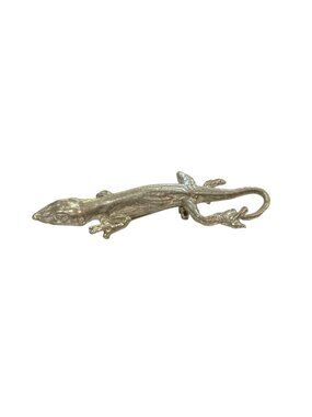 Pewter Gecko Lizard Lapel Pin Brooch Reptile Unique Silver-Tone Accent 2"L